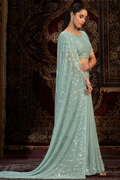 Aqua Blue Colour Georgette Designer Saree SD1080876 A