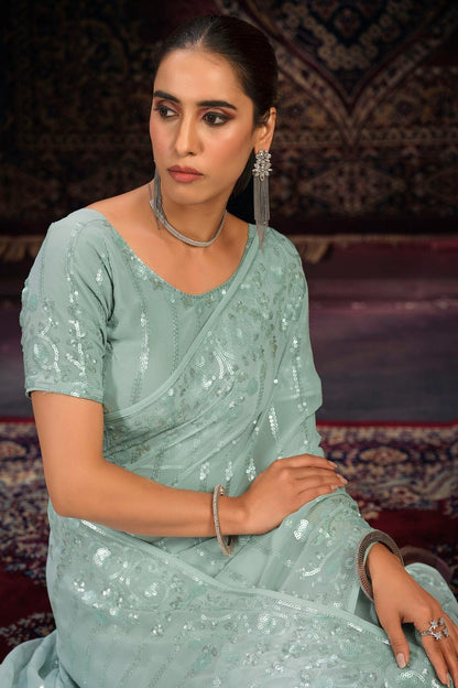 Aqua Blue Colour Georgette Designer Saree SD1080876 B