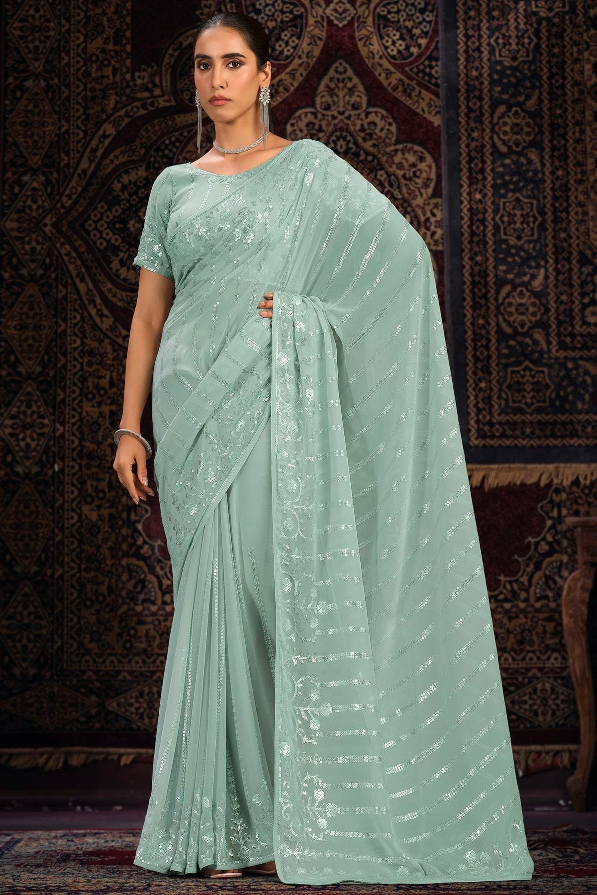 Aqua Blue Colour Georgette Designer Saree SD1080876