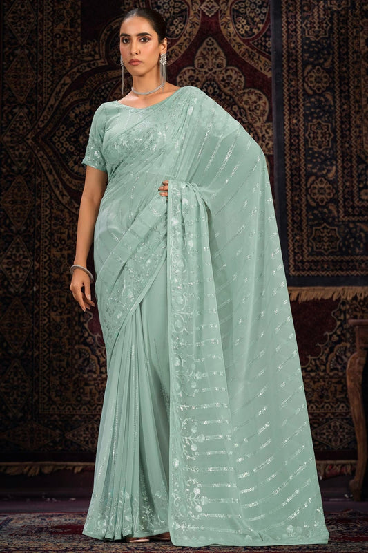 Aqua Blue Colour Georgette Designer Saree SD1080876