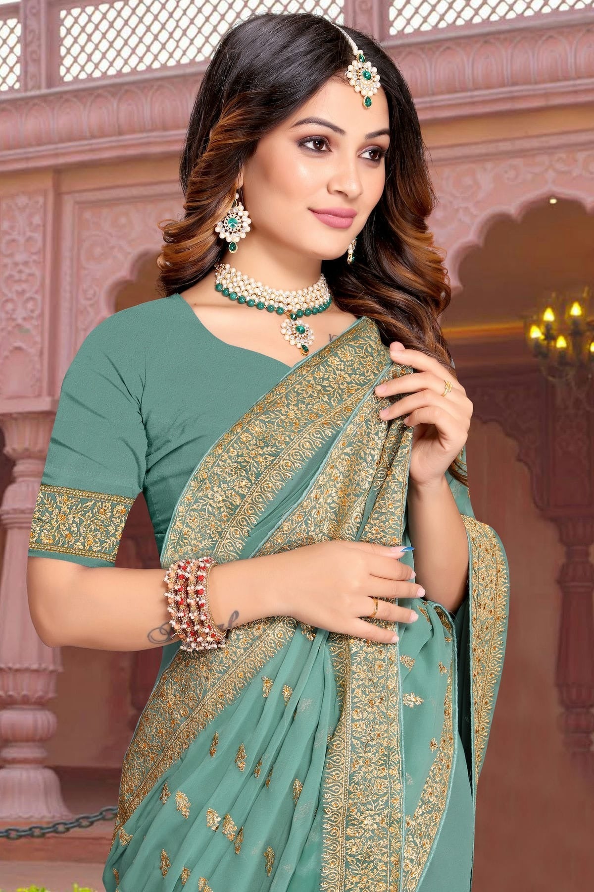 Aqua Blue Colour Georgette Saree SD1090863 A
