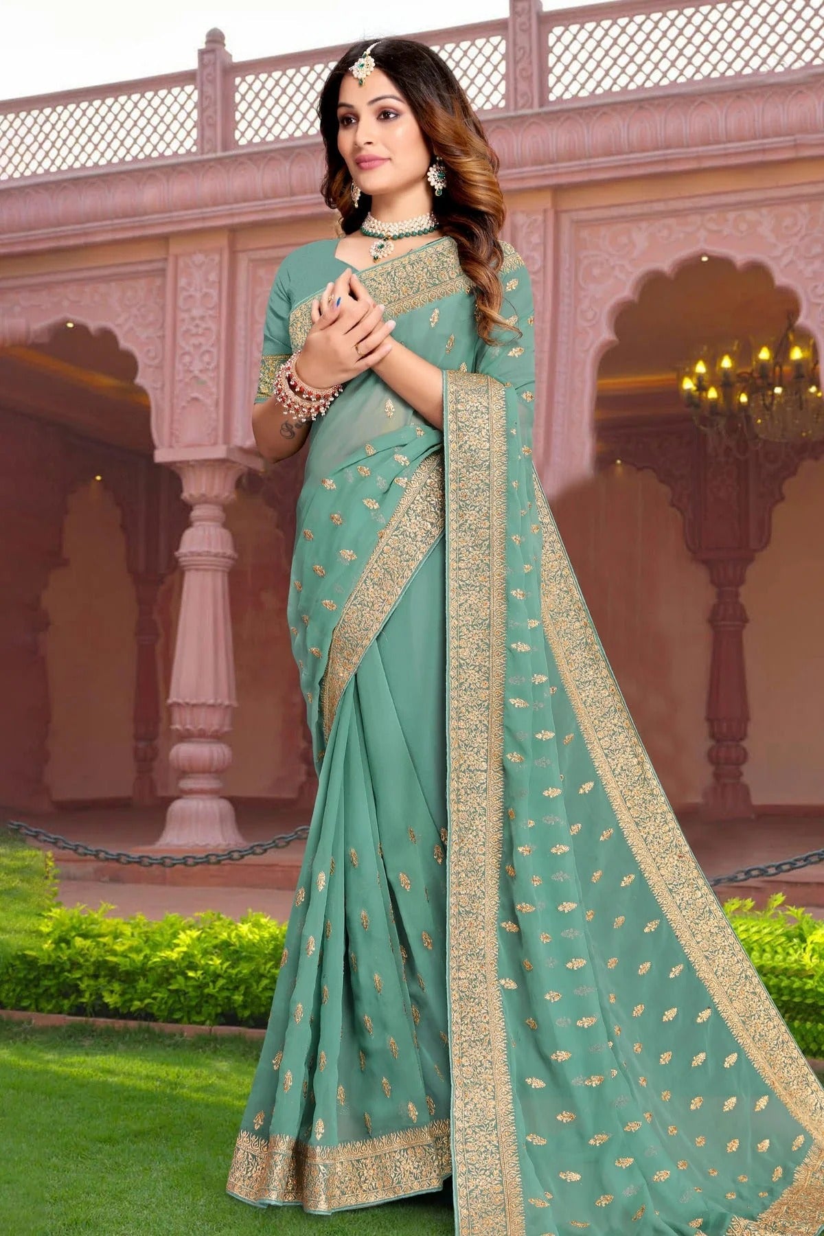 Aqua Blue Colour Georgette Saree SD1090863