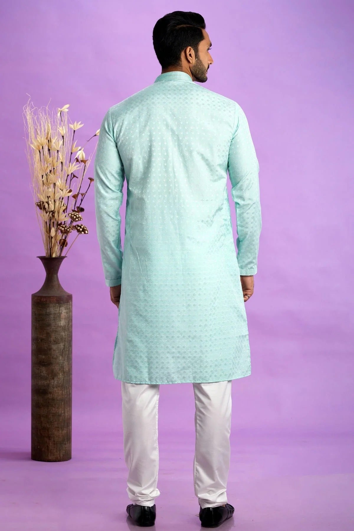 Aqua Blue Colour Jacquard Art Silk Pintex Work Kurta Pajama KP1230197 B