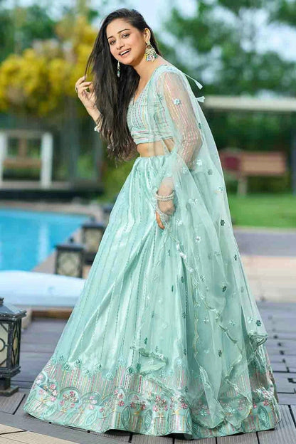 Aqua Blue Colour Net Semi Stitched Lehenga Choli LC1170096 A