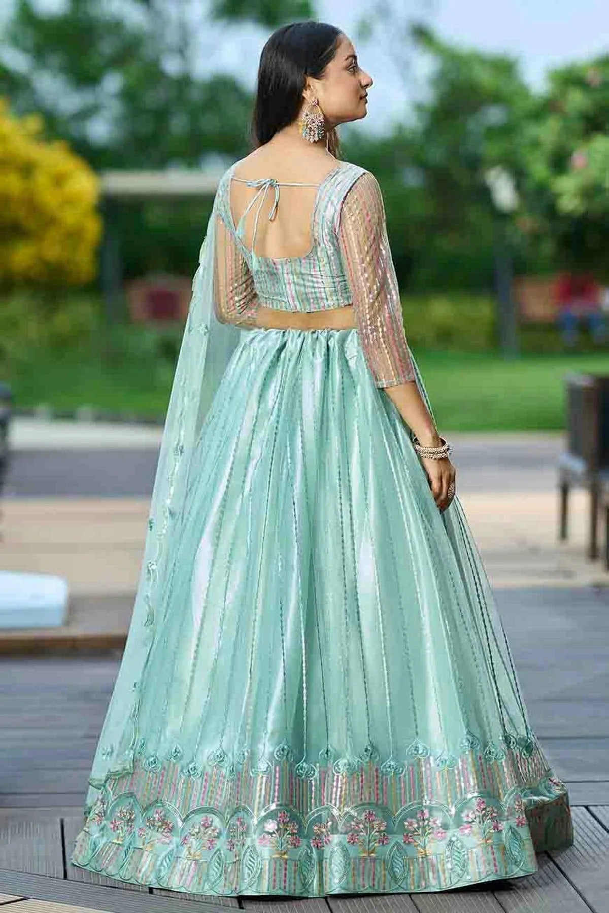 Aqua Blue Colour Net Semi Stitched Lehenga Choli LC1170096 B