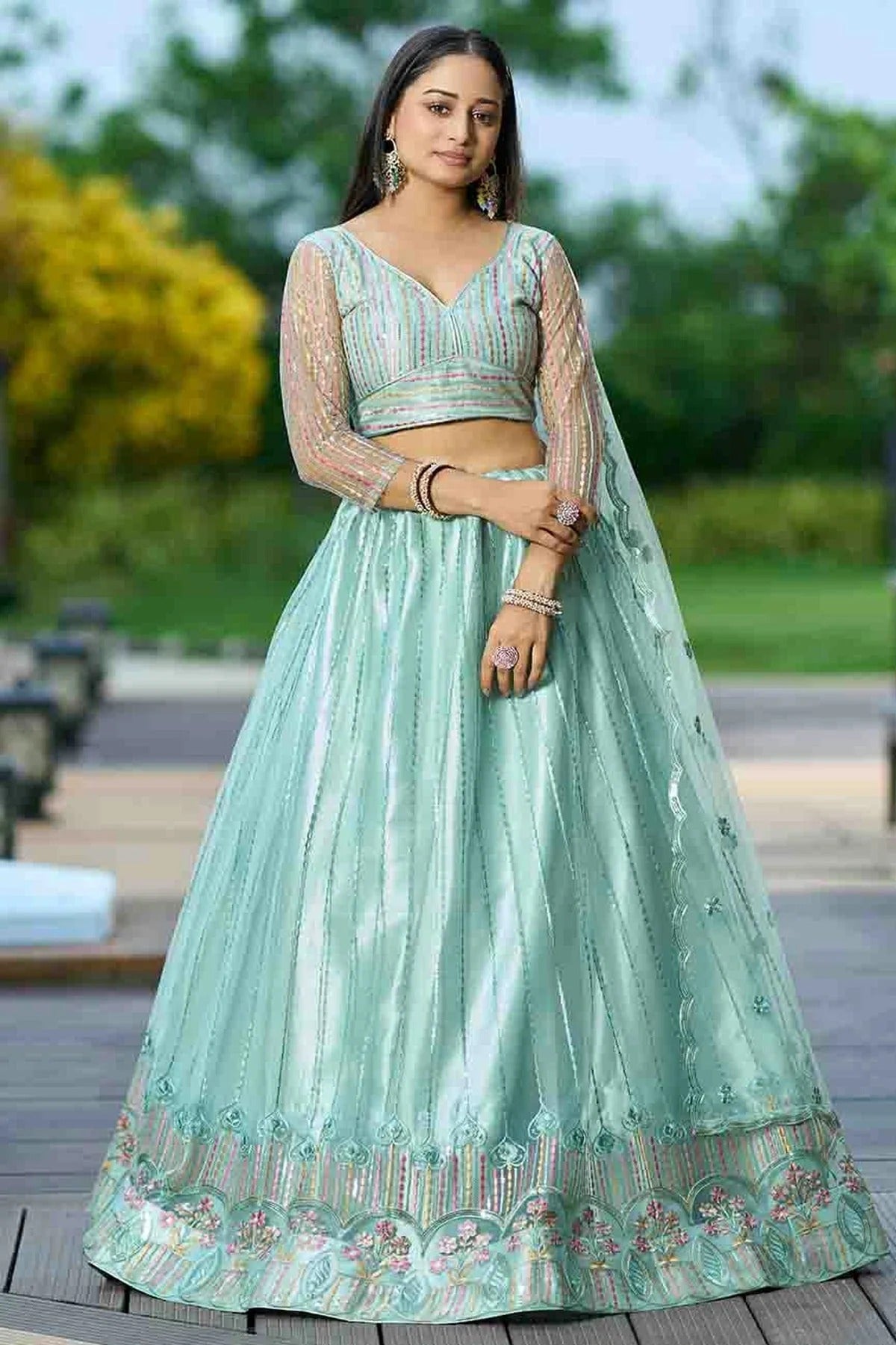 Aqua Blue Colour Net Semi Stitched Lehenga Choli LC1170096