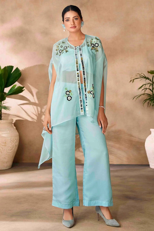 Aqua Blue Colour Organza Co Ord Suit TP1080954