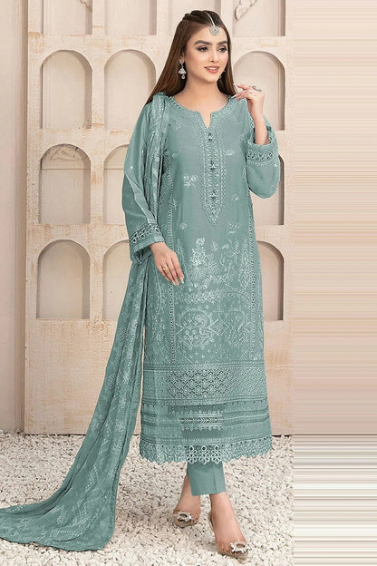 Aqua Blue Colour Semi Stitched Faux Georgette Pakistani Suit SM1140181