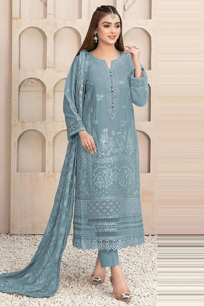 Aqua Blue Colour Semi Stitched Faux Georgette Pakistani Suit SM1140187