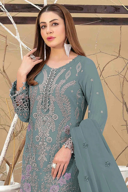 Aqua Blue Colour Semi Stitched Faux Georgette Pakistani Suit SM1140344 A