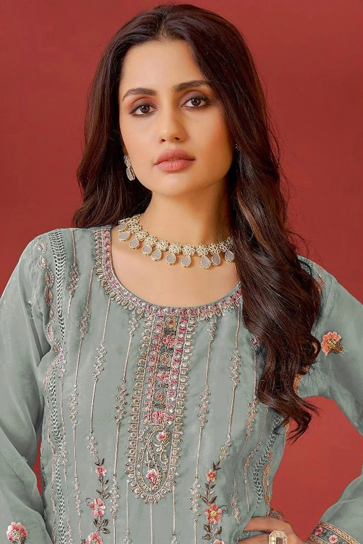 Aqua Blue Colour Semi Stitched Organza Pakistani Suit SM1140170 A