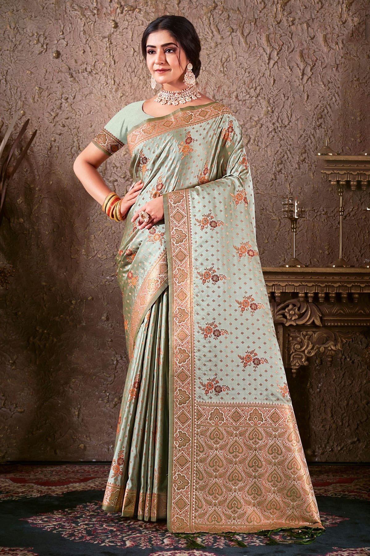 Aqua Blue Colour Woven Work Silk Saree SD1101723