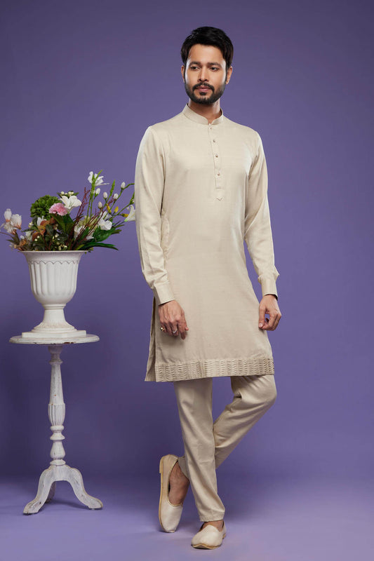 Art Banarasi Silk Kurta Pajama In Beige colour KP1230463 A