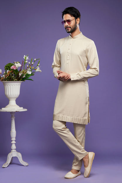 Art Banarasi Silk Kurta Pajama In Beige colour KP1230463 B
