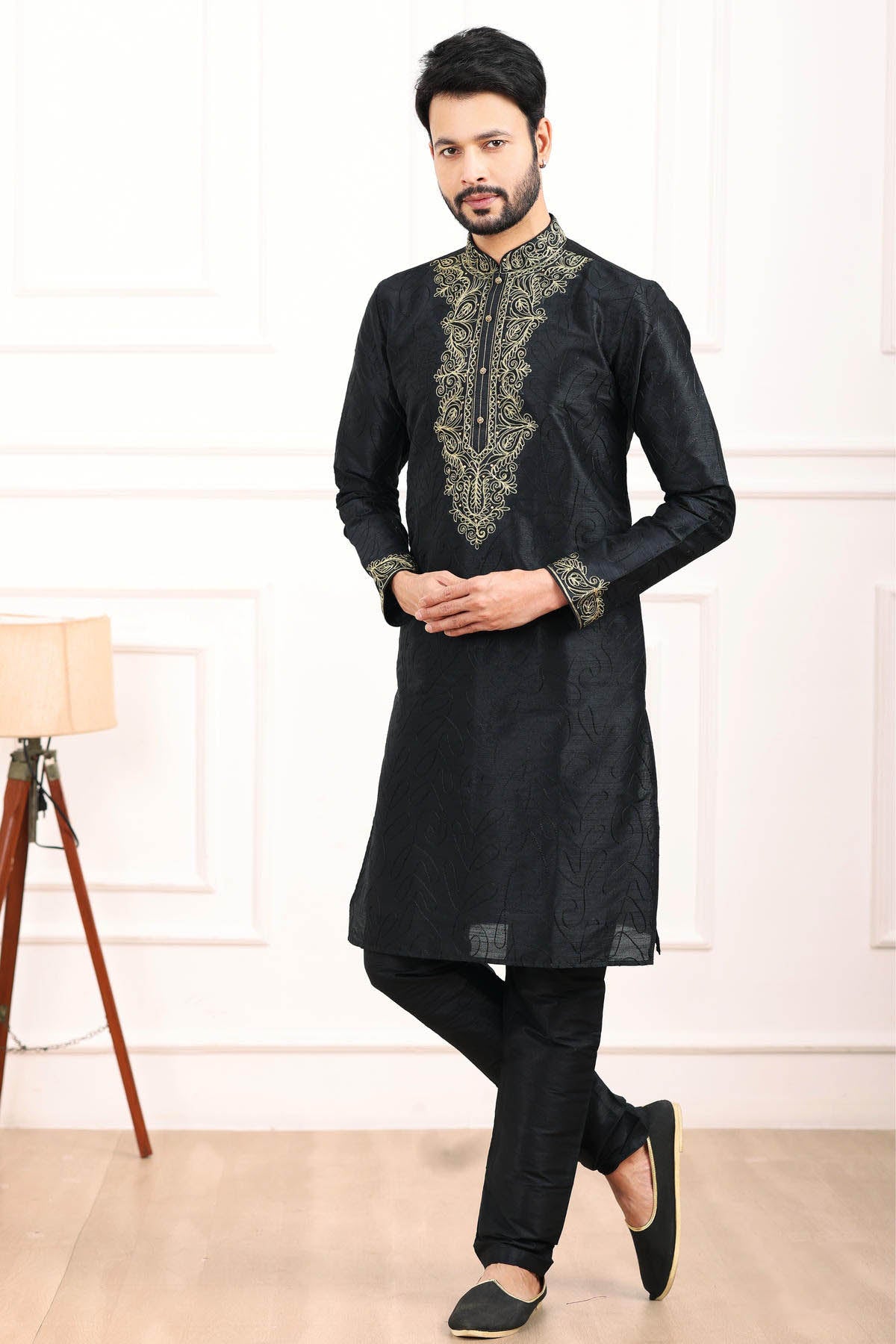 Art Banarasi Silk Kurta Pajama In Black colour KP1230436 A