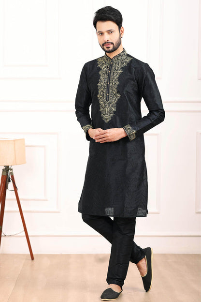 Art Banarasi Silk Kurta Pajama In Black colour KP1230436 A
