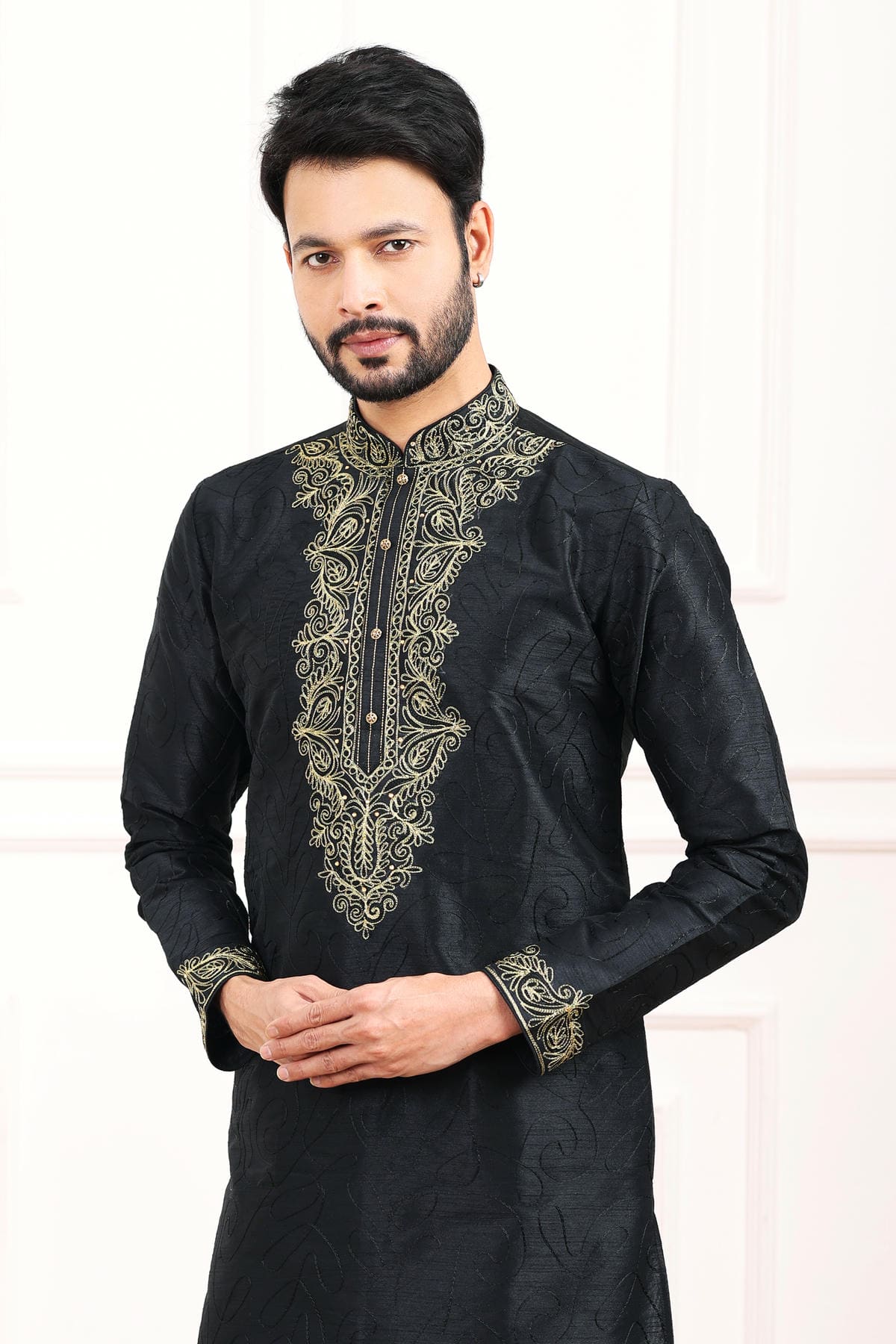 Art Banarasi Silk Kurta Pajama In Black colour KP1230436 B