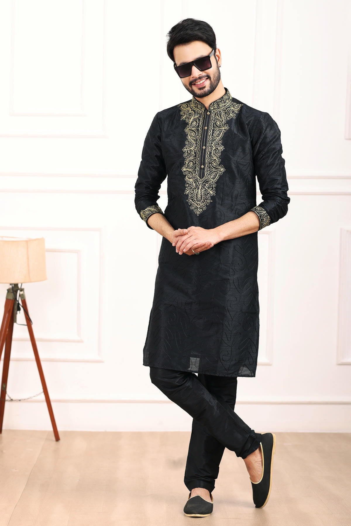 Art Banarasi Silk Kurta Pajama In Black colour KP1230436 C