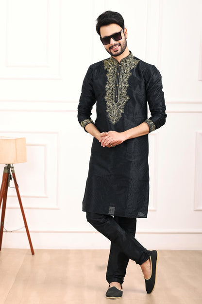 Art Banarasi Silk Kurta Pajama In Black colour KP1230436 C
