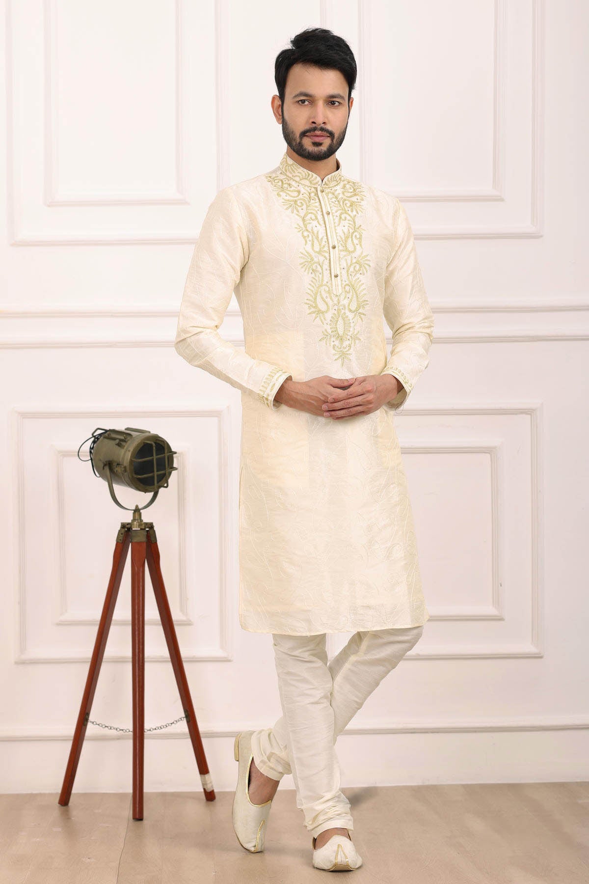 Art Banarasi Silk Kurta Pajama In Cream colour KP1230424 A