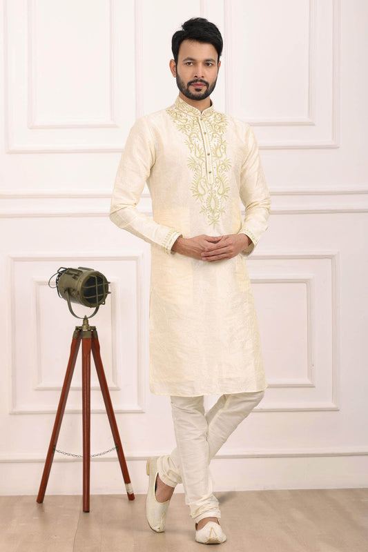 Art Banarasi Silk Kurta Pajama In Cream colour KP1230424 A