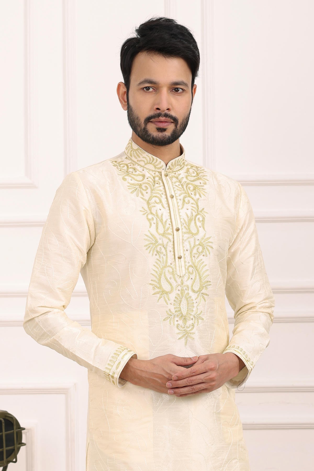 Art Banarasi Silk Kurta Pajama In Cream colour KP1230424 B