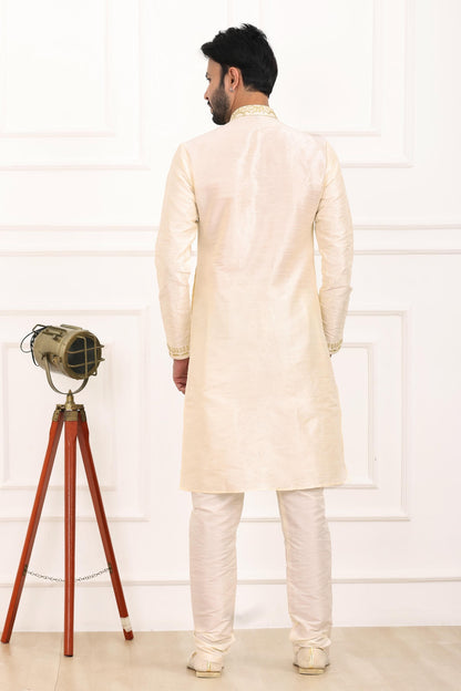 Art Banarasi Silk Kurta Pajama In Cream colour KP1230424 D