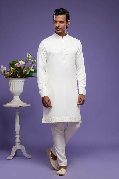 Art Banarasi Silk Kurta Pajama In Cream colour KP1230462 A