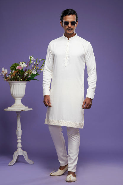 Art Banarasi Silk Kurta Pajama In Cream colour KP1230462 B