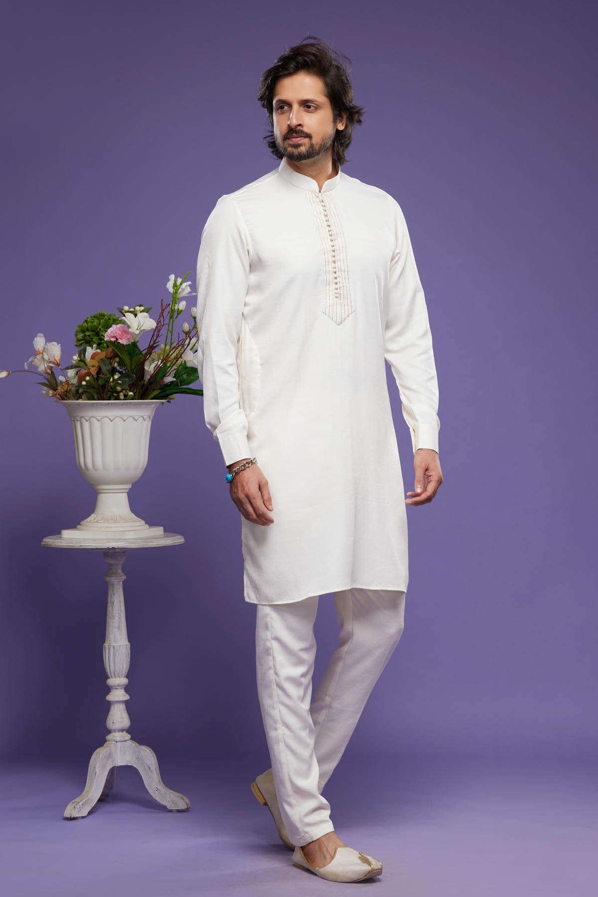 Art Banarasi Silk Kurta Pajama In Cream colour KP1230469 A