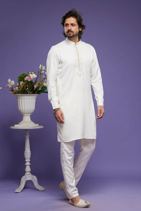 Art Banarasi Silk Kurta Pajama In Cream colour KP1230469 A