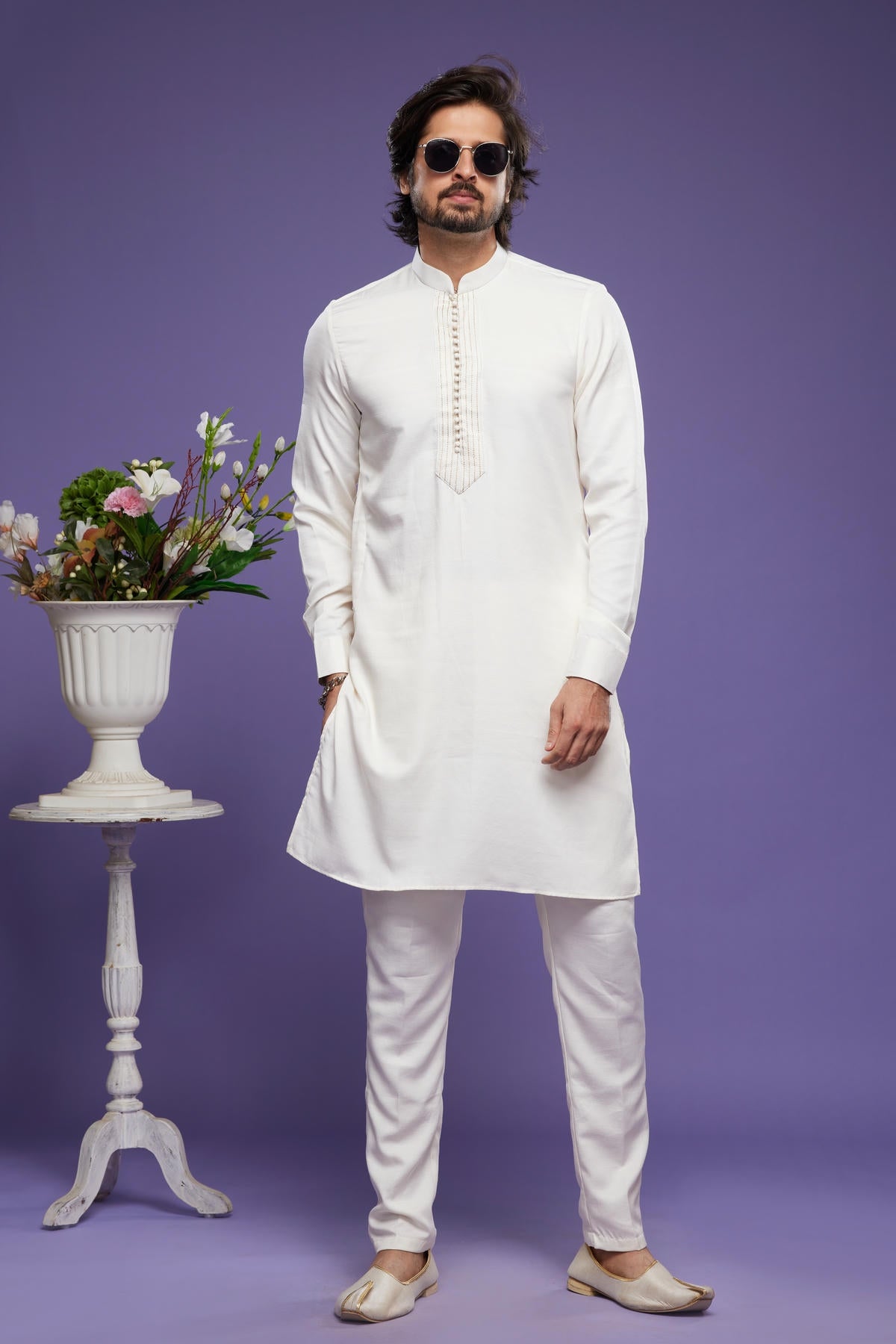 Art Banarasi Silk Kurta Pajama In Cream colour KP1230469 B