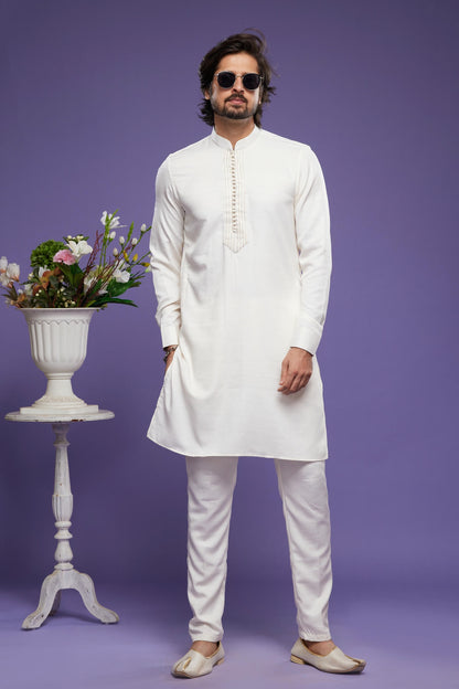 Art Banarasi Silk Kurta Pajama In Cream colour KP1230469 B