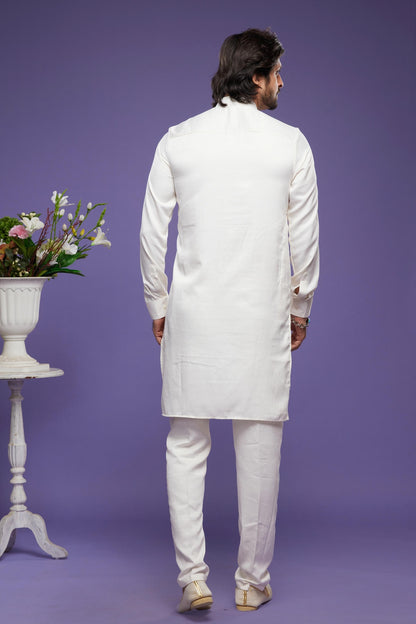 Art Banarasi Silk Kurta Pajama In Cream colour KP1230469 D