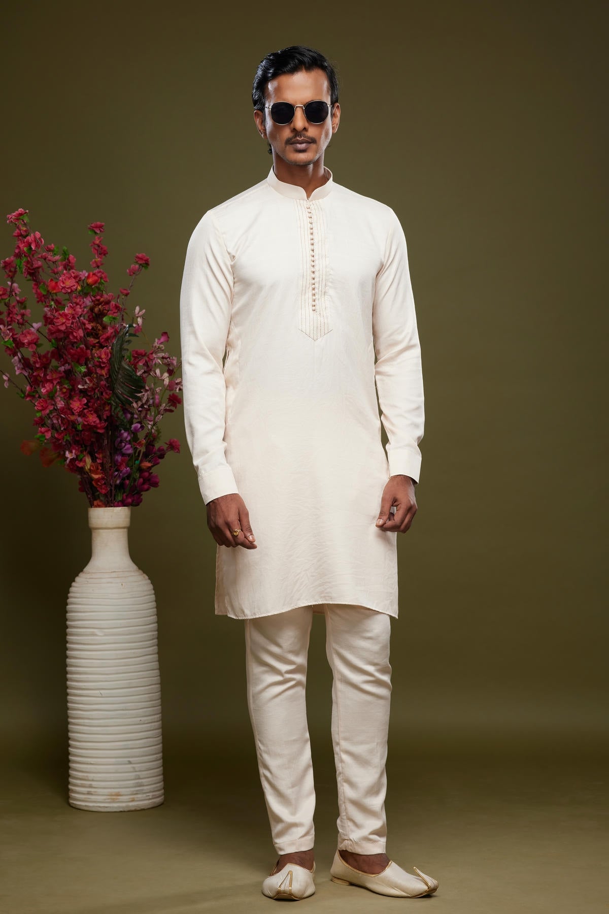 Art Banarasi Silk Kurta Pajama In Cream colour KP1230470 B