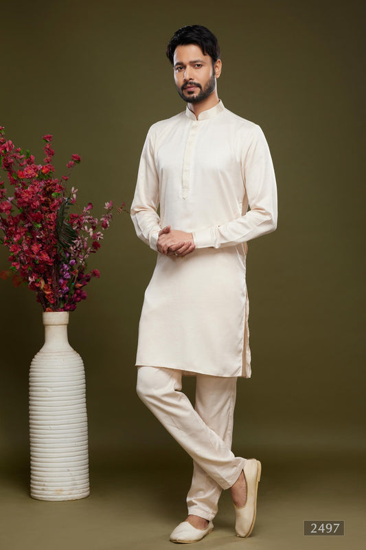 Art Banarasi Silk Kurta Pajama In Cream colour KP1230471 A