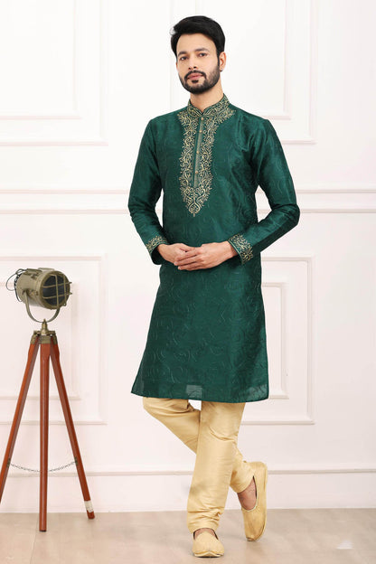 Art Banarasi Silk Kurta Pajama In Green colour KP1230429 A