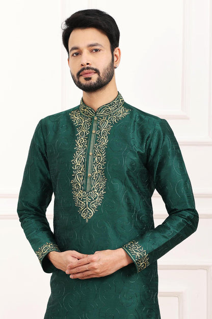 Art Banarasi Silk Kurta Pajama In Green colour KP1230429 B