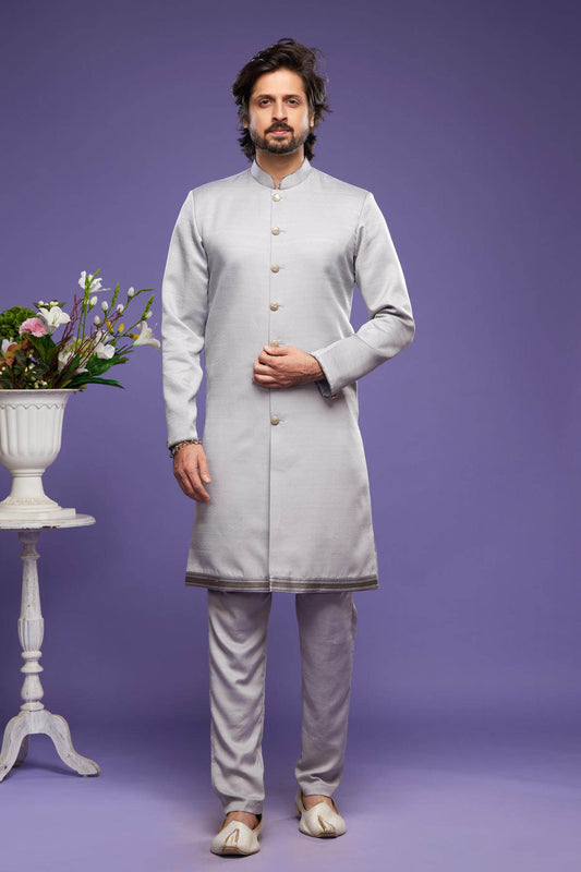 Art Banarasi Silk Kurta Pajama In Grey colour KP1230459 A