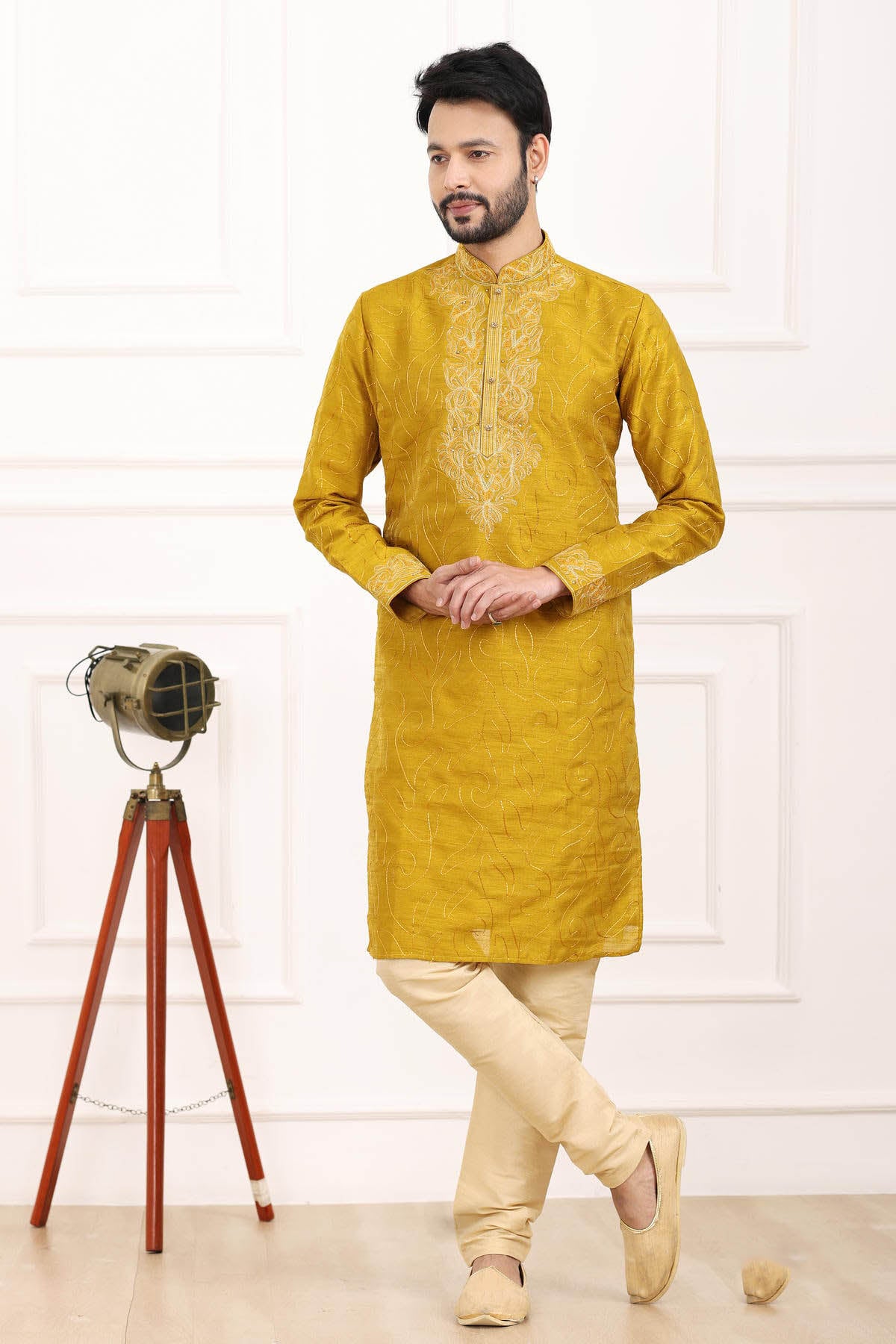 Art Banarasi Silk Kurta Pajama In Mustard colour KP1230432 A