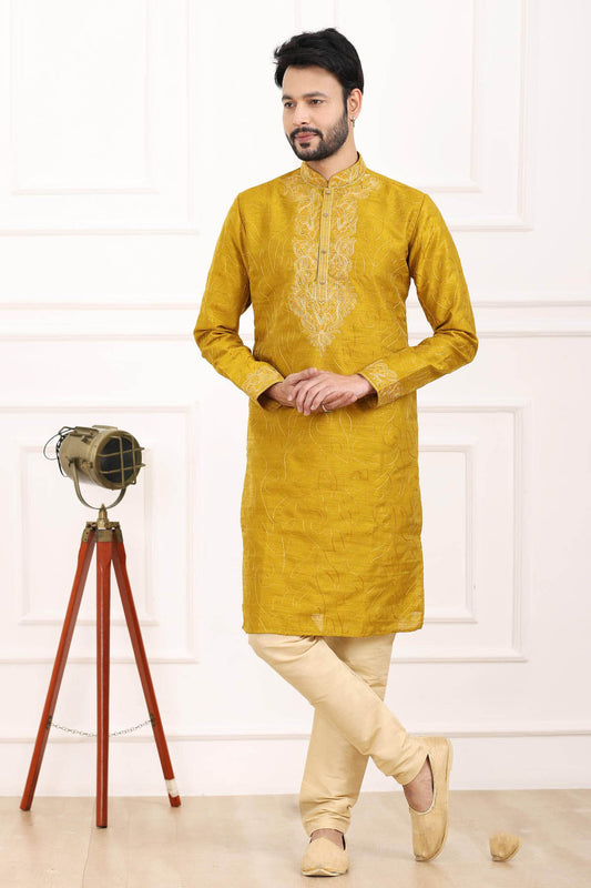 Art Banarasi Silk Kurta Pajama In Mustard colour KP1230432 A