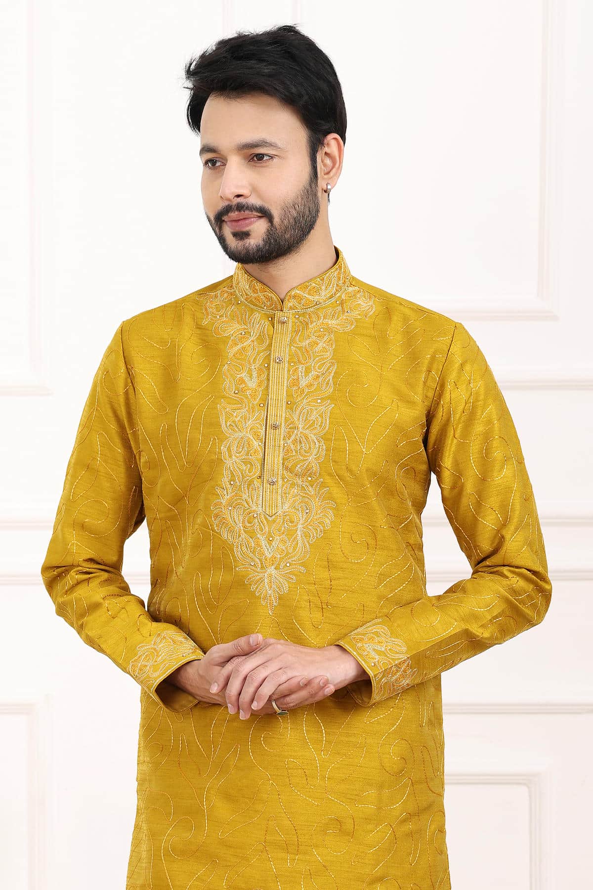 Art Banarasi Silk Kurta Pajama In Mustard colour KP1230432 B