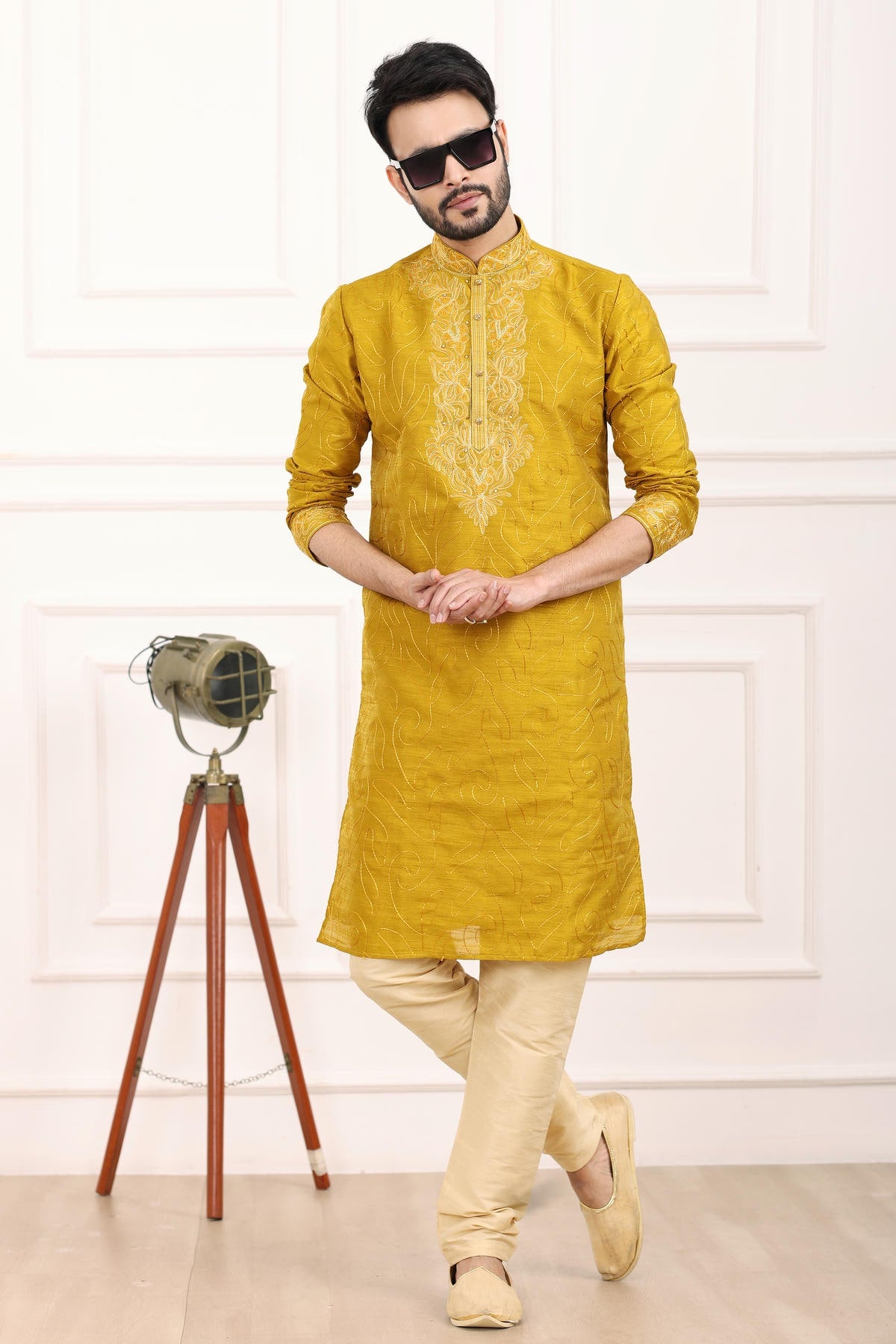 Art Banarasi Silk Kurta Pajama In Mustard colour KP1230432 C