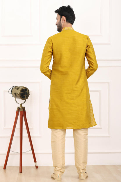 Art Banarasi Silk Kurta Pajama In Mustard colour KP1230432 D