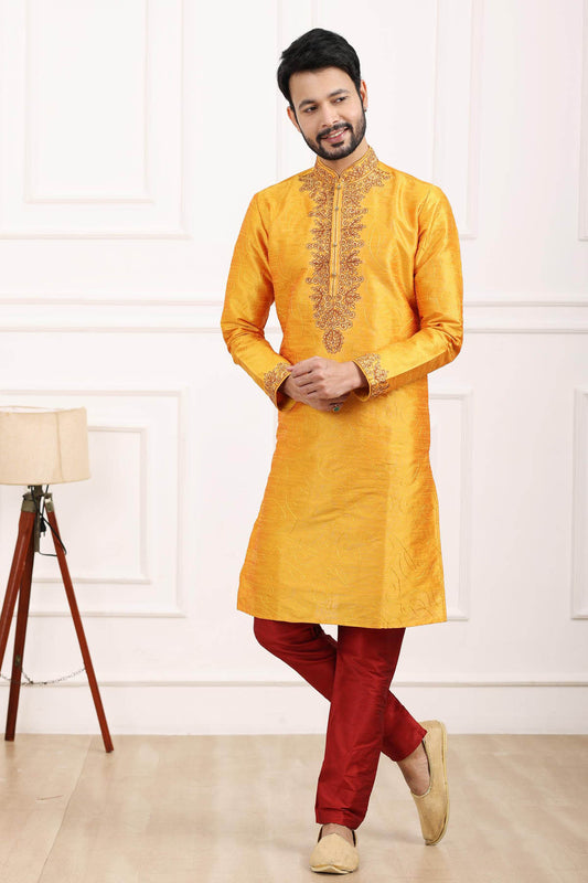Art Banarasi Silk Kurta Pajama In Mustard colour KP1230434 A