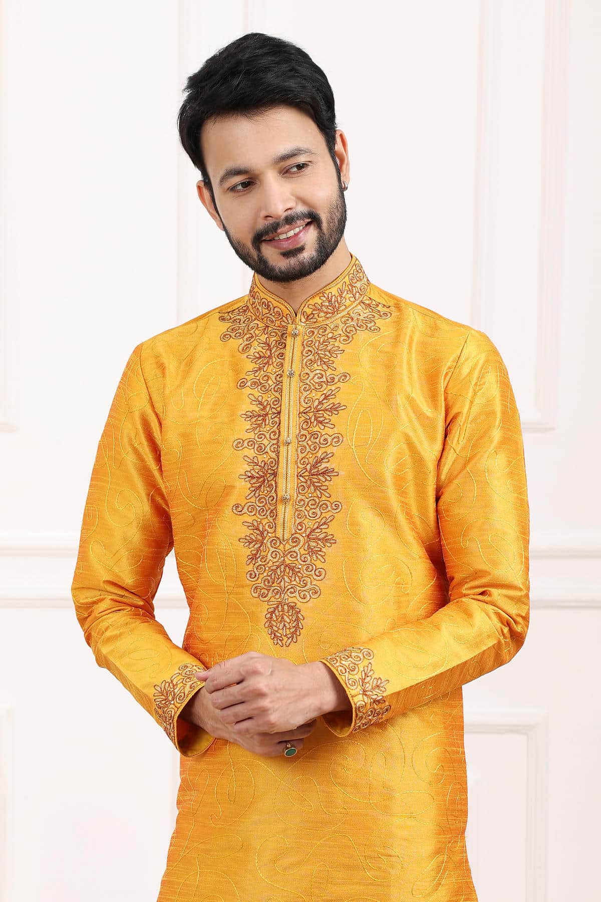 Art Banarasi Silk Kurta Pajama In Mustard colour KP1230434 B