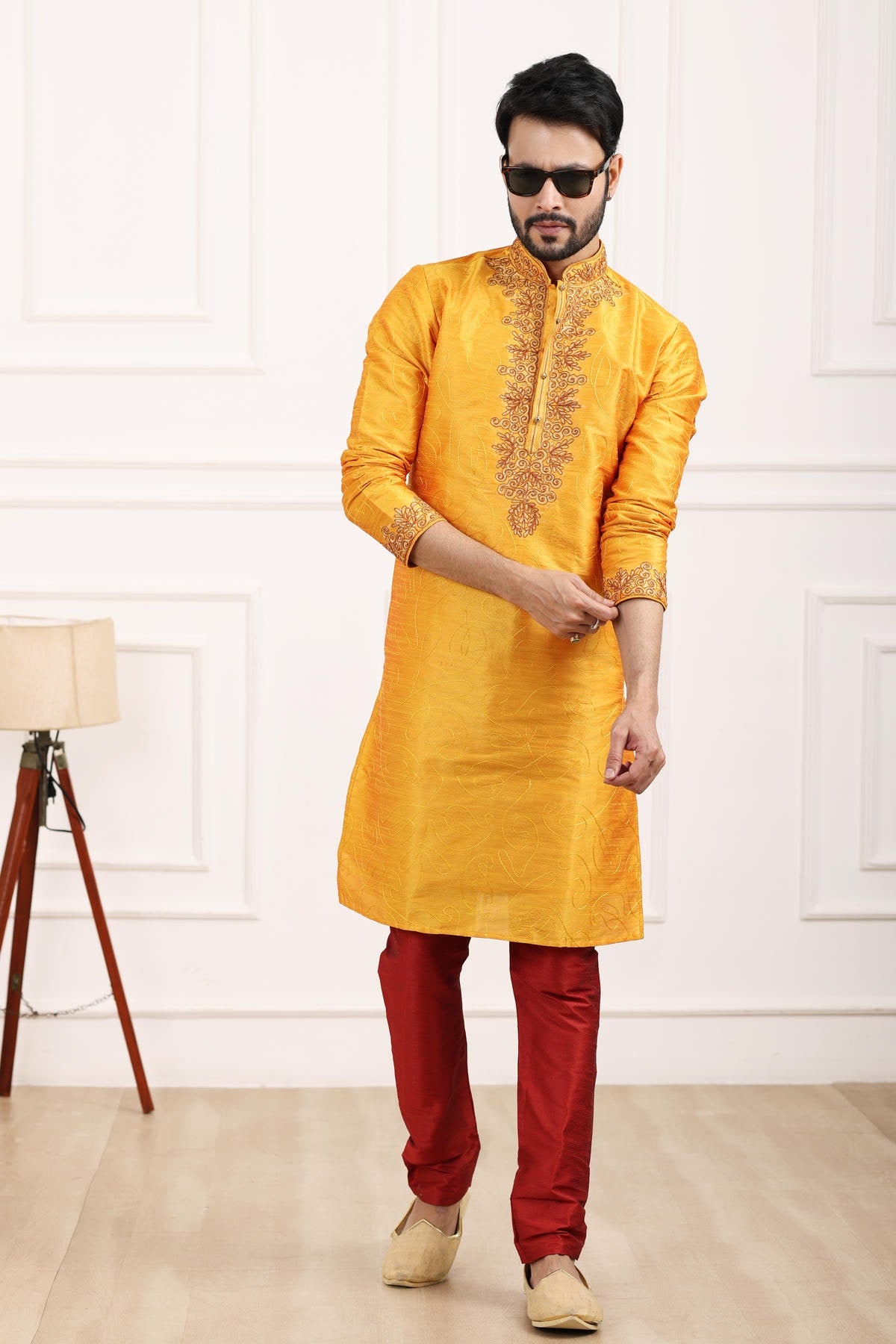 Art Banarasi Silk Kurta Pajama In Mustard colour KP1230434 C