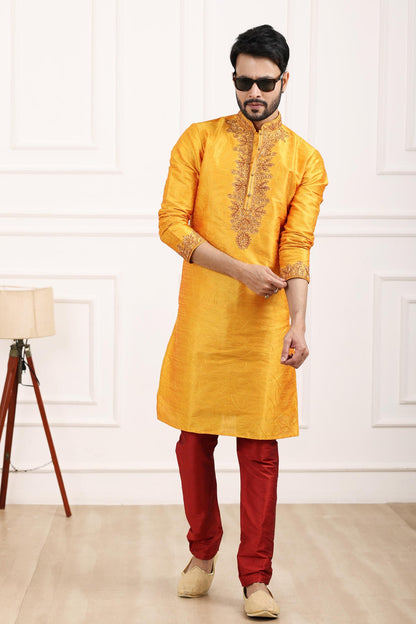 Art Banarasi Silk Kurta Pajama In Mustard colour KP1230434 C