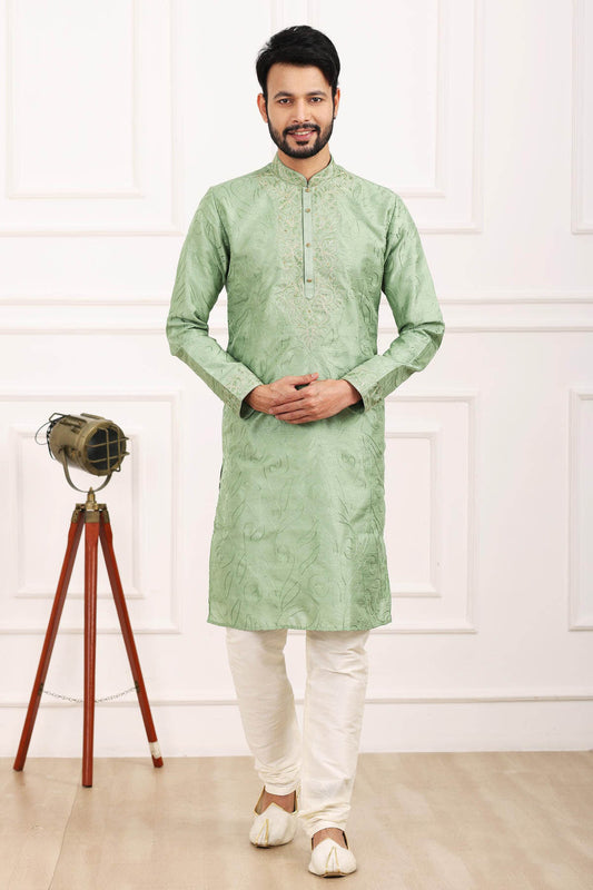 Art Banarasi Silk Kurta Pajama In Pista Green colour KP1230430 A