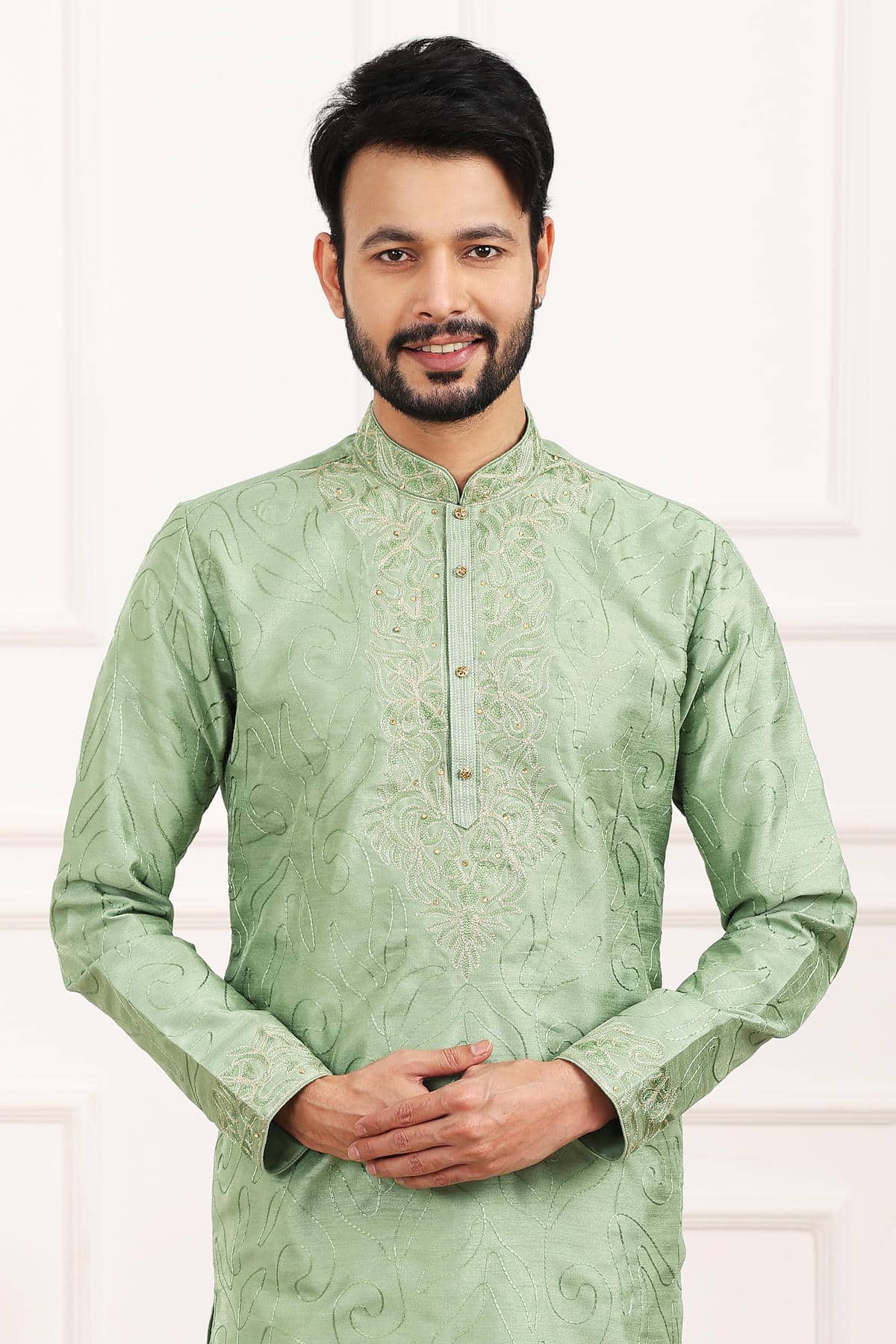 Art Banarasi Silk Kurta Pajama In Pista Green colour KP1230430 B